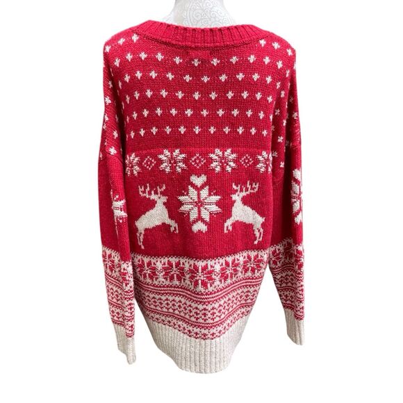 Fat Face UK Wool Blend Fair Isle Red Cream Reindeer Ski Resort Sweater Size 18 - Picture 9 of 16